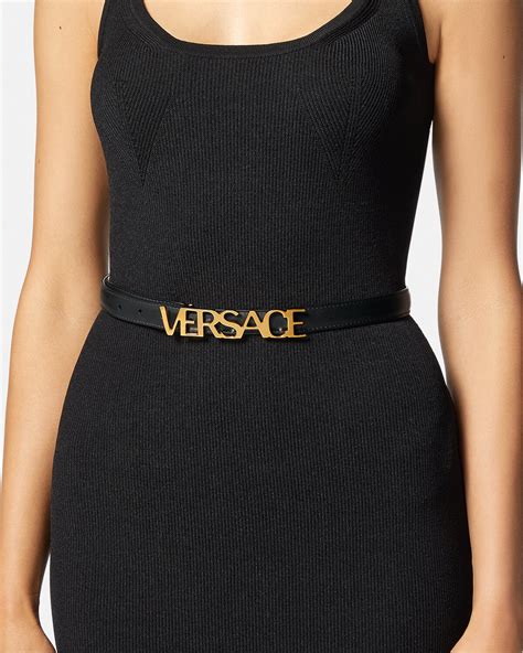 versace v parenthesis belt|Logo Thin Leather Belt Black,Gold .